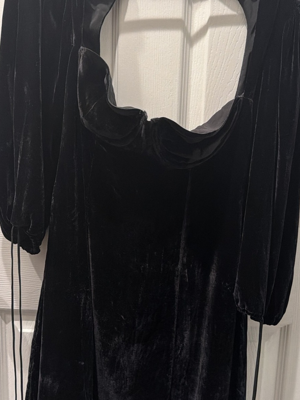 For Love & Lemons Black Velvet Backless Long Sleeve Dress